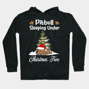 Pitbull Sleeping Under Christmas Tree Funny Xmas Hoodie